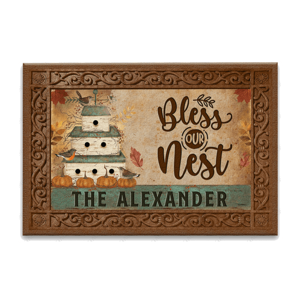 Personalized Birdhouse Primitive Bless Our Nest Doormat