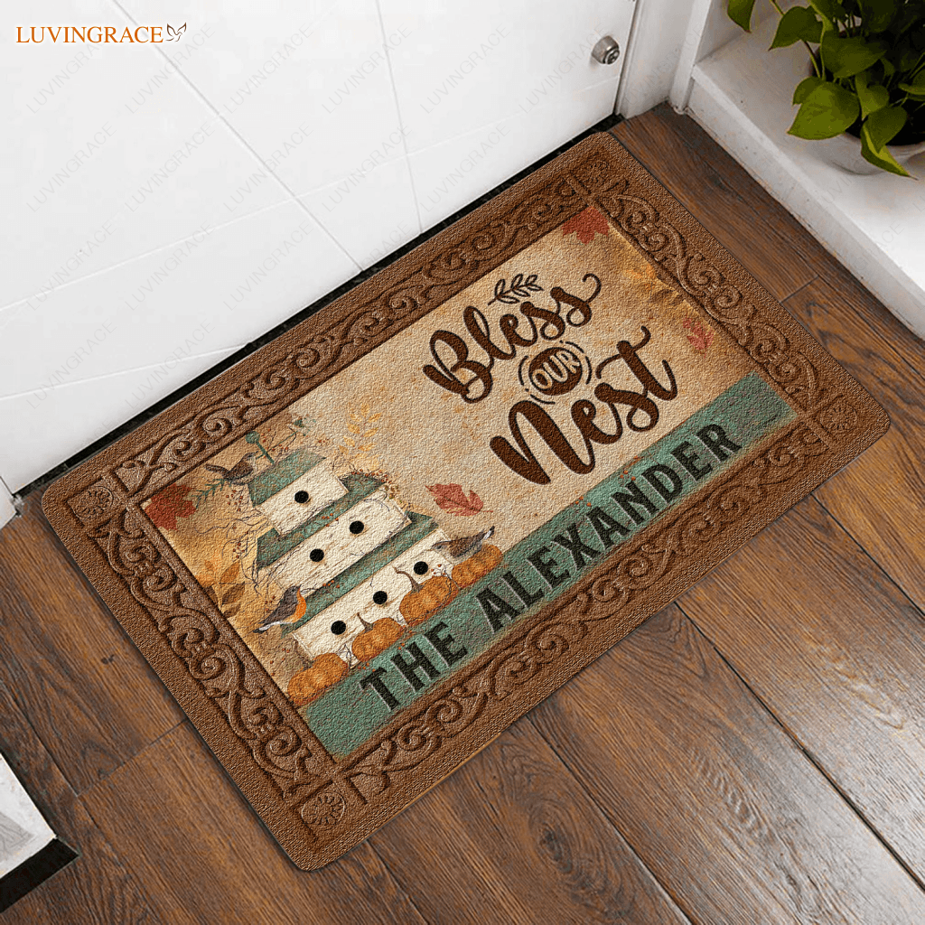 Personalized Birdhouse Primitive Bless Our Nest Doormat