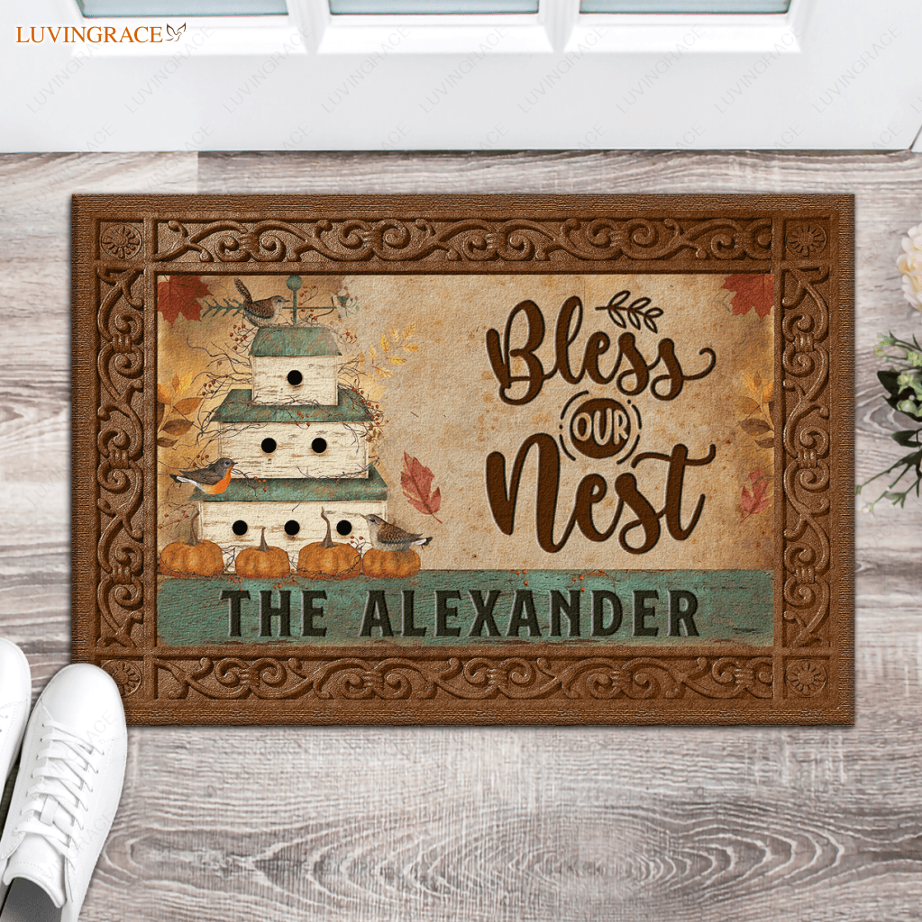 Personalized Birdhouse Primitive Bless Our Nest Doormat