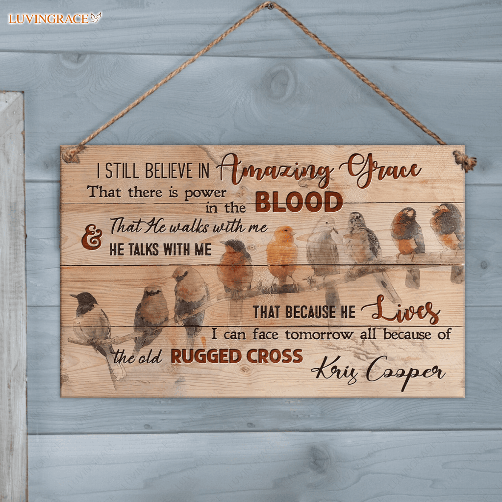Personalized Birds On Branch Amazing Grace Wood Rectangle Sign