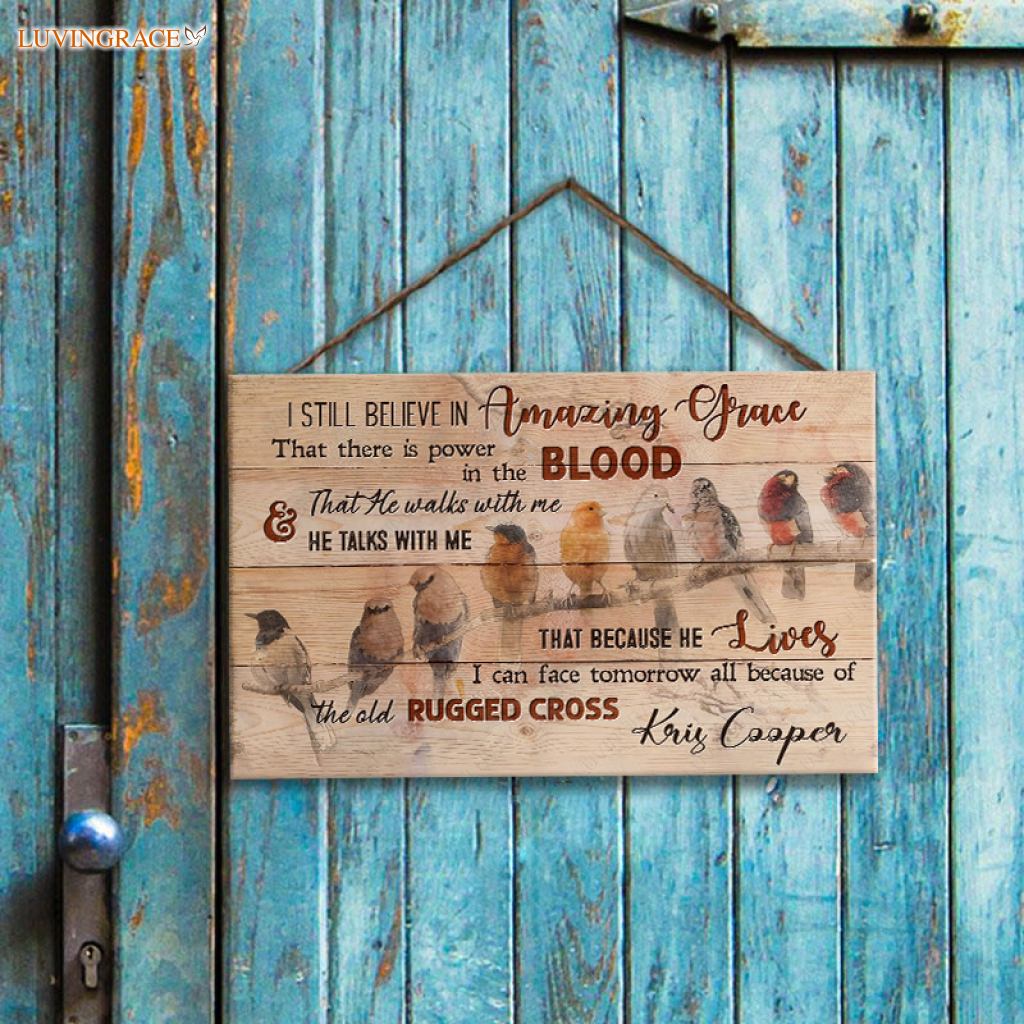 Personalized Birds On Branch Amazing Grace Wood Rectangle Sign