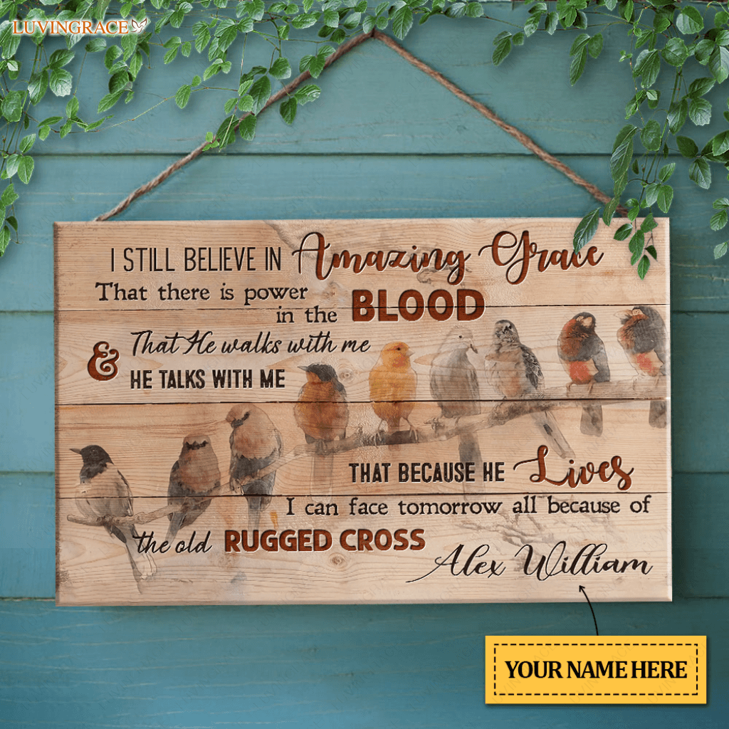 Personalized Birds On Branch Amazing Grace Wood Rectangle Sign