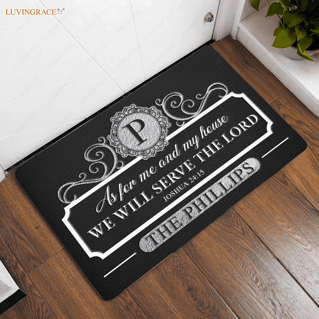 Personalized Black Elegant Family Home Serve The Lord Doormat