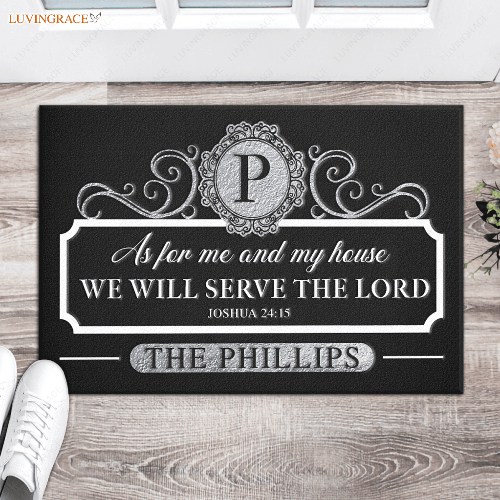 Personalized Black Elegant Family Home Serve The Lord Doormat