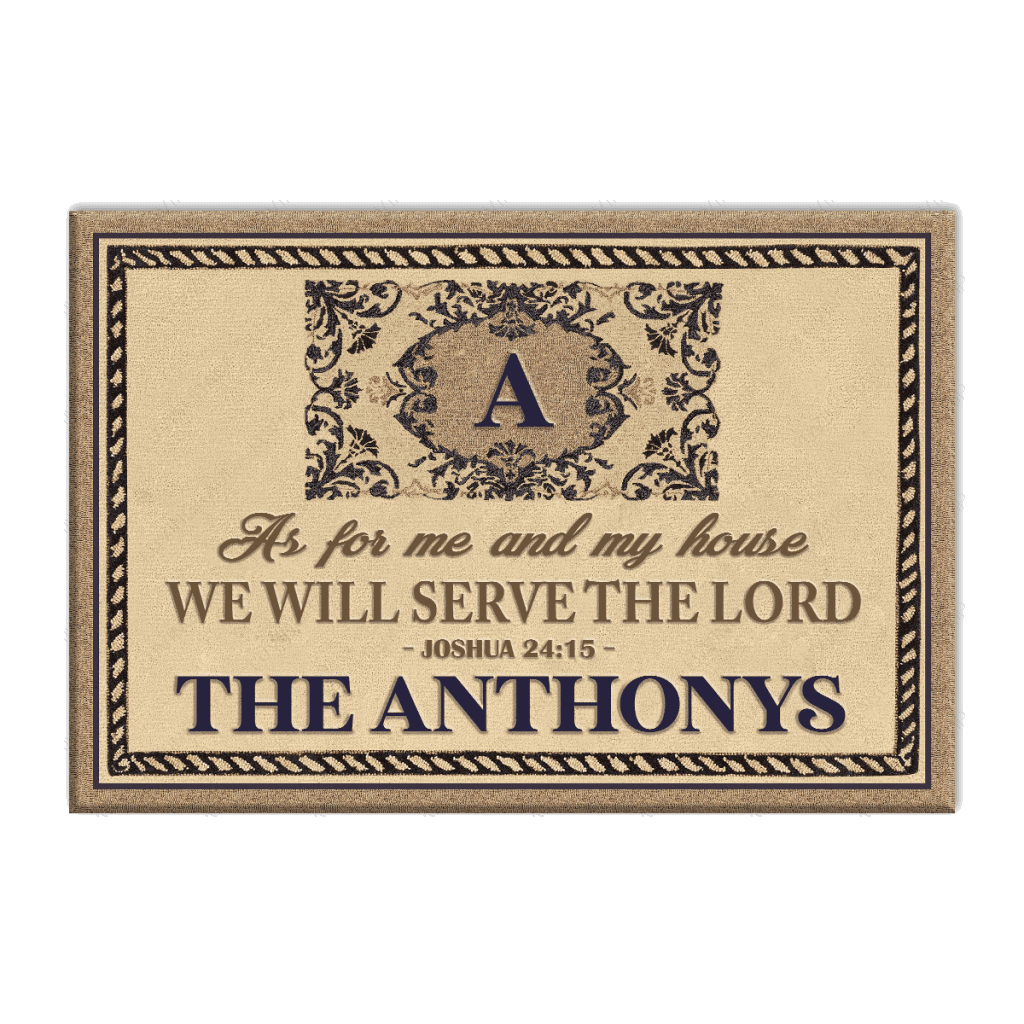 Personalized Black Monogram Serve The Lord Tan Doormat