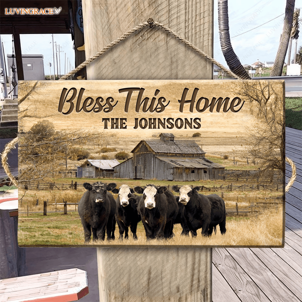 Personalized Bless This Home Farm House Rectangle Wood Sign