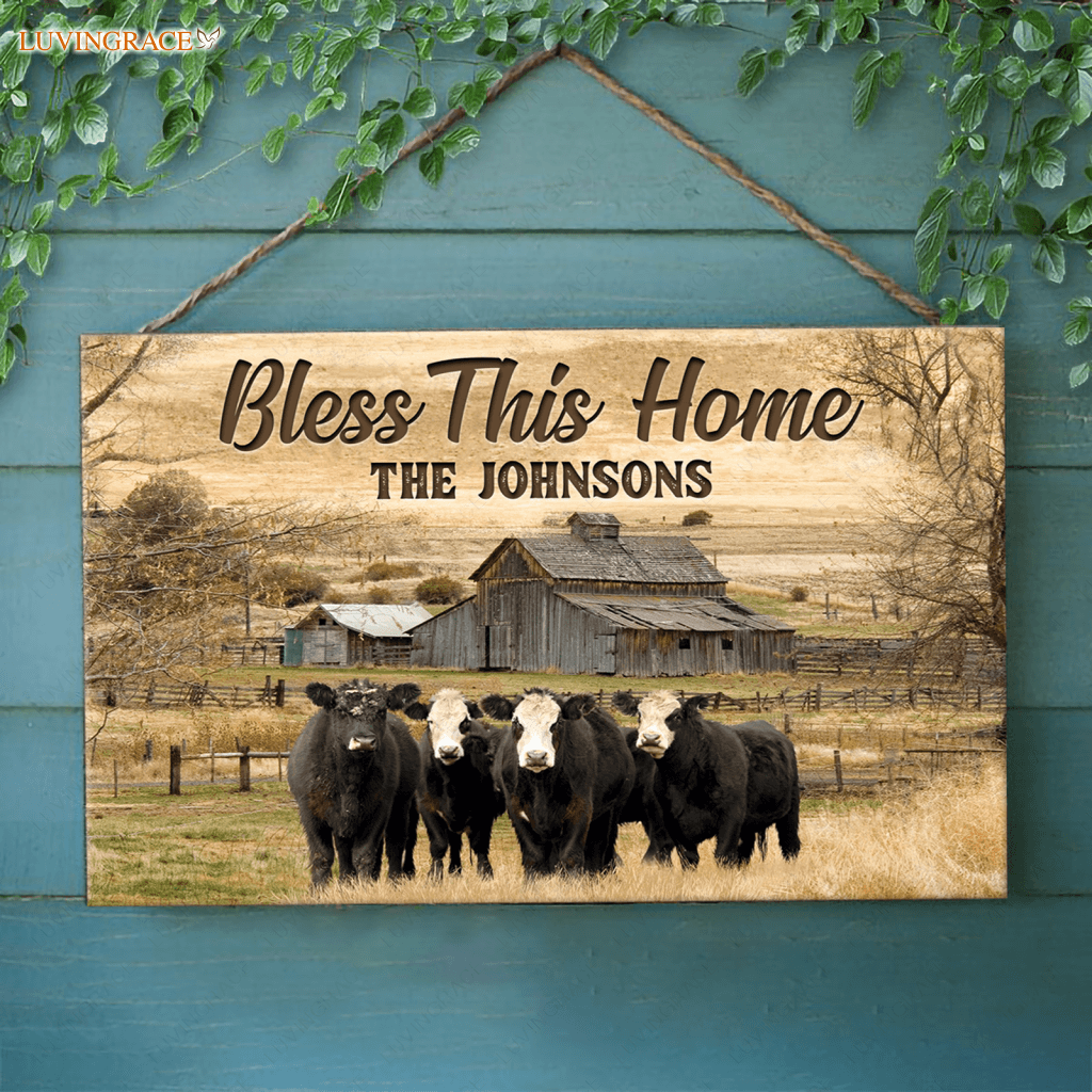 Personalized Bless This Home Farm House Rectangle Wood Sign