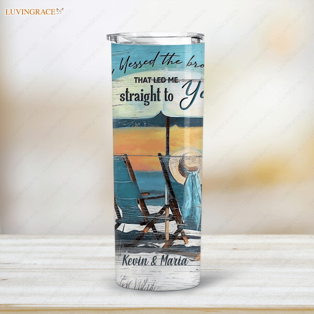 Personalized Blessed The Broken Road Skinny Tumbler