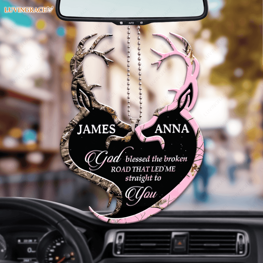 Personalized Brown Buck And Pink Doe God Blessed Ornament