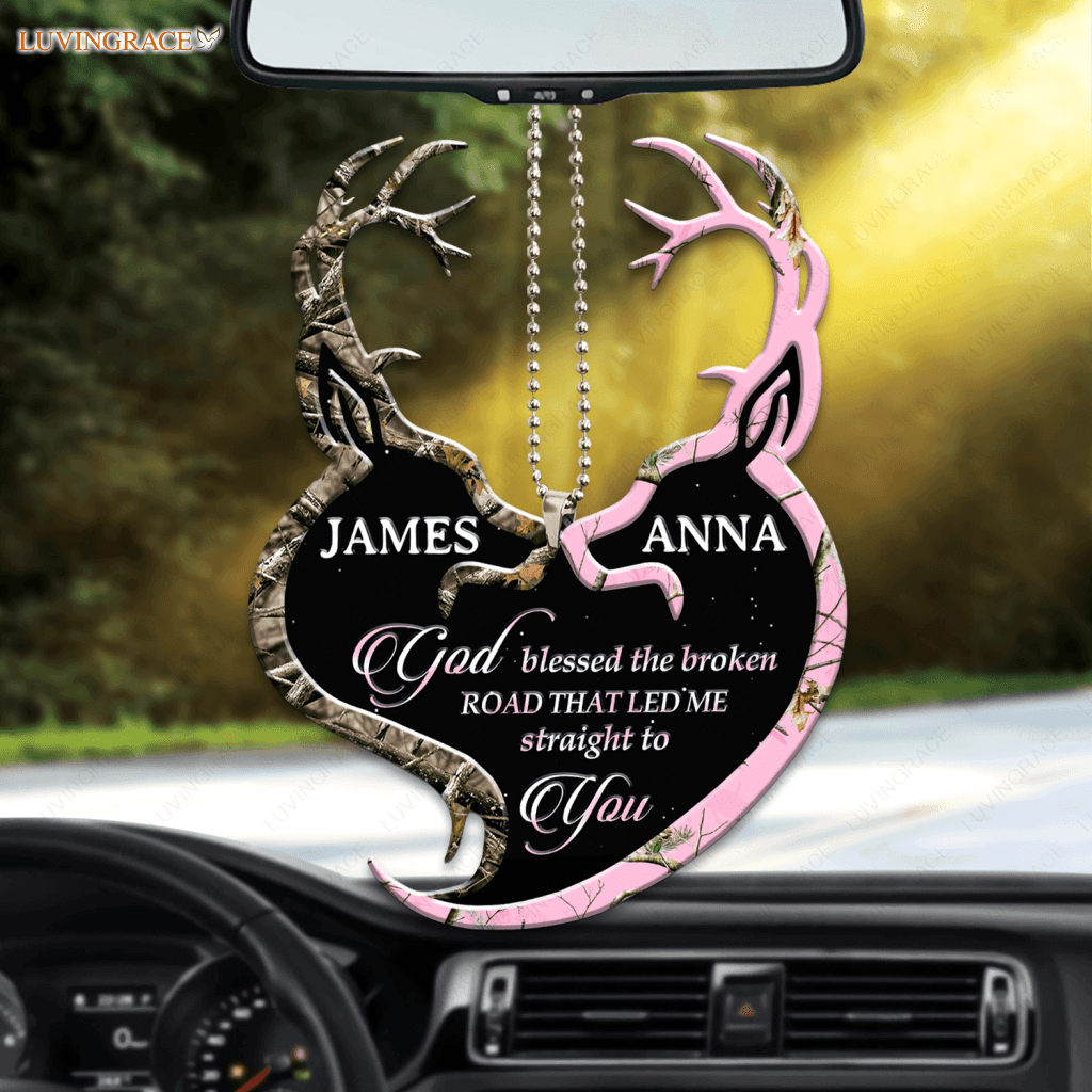 Personalized Brown Buck And Pink Doe God Blessed Ornament