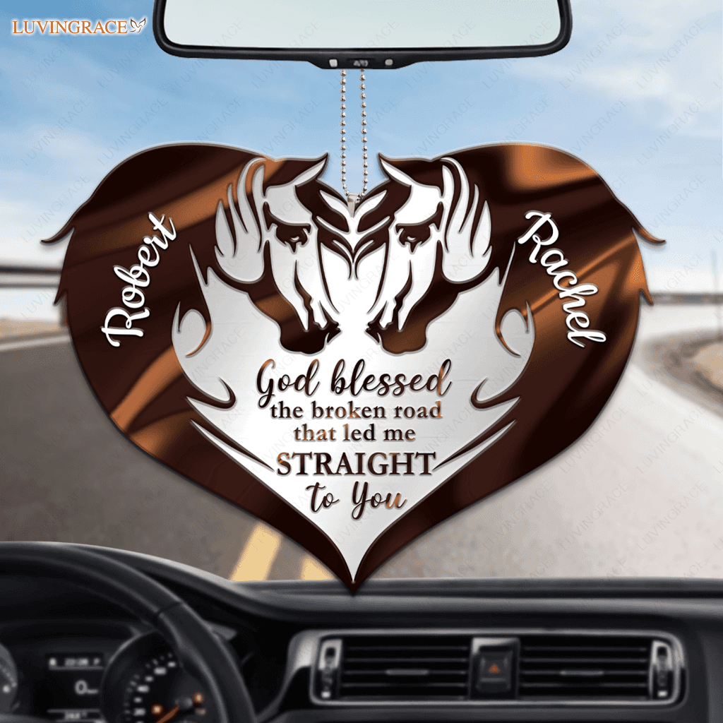 Personalized Brown Couple Horses God Blessed Ornament