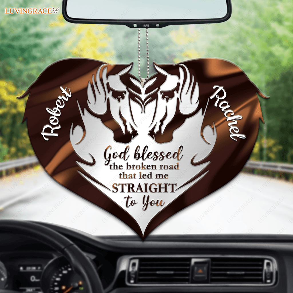 Personalized Brown Couple Horses God Blessed Ornament