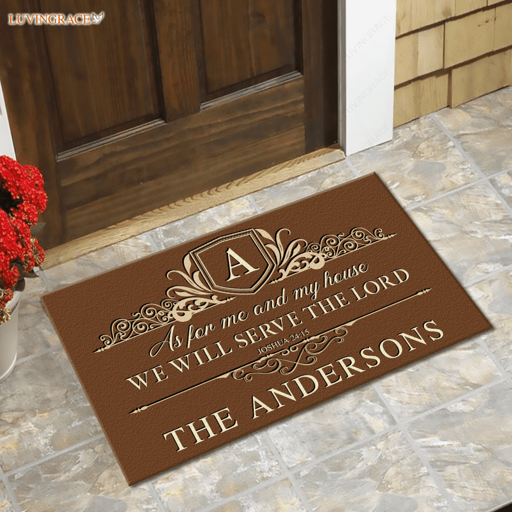 Personalized Brown Monogram Luxury Serve The Lord Doormat