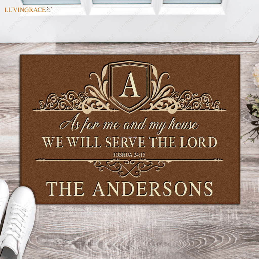 Personalized Brown Monogram Luxury Serve The Lord Doormat