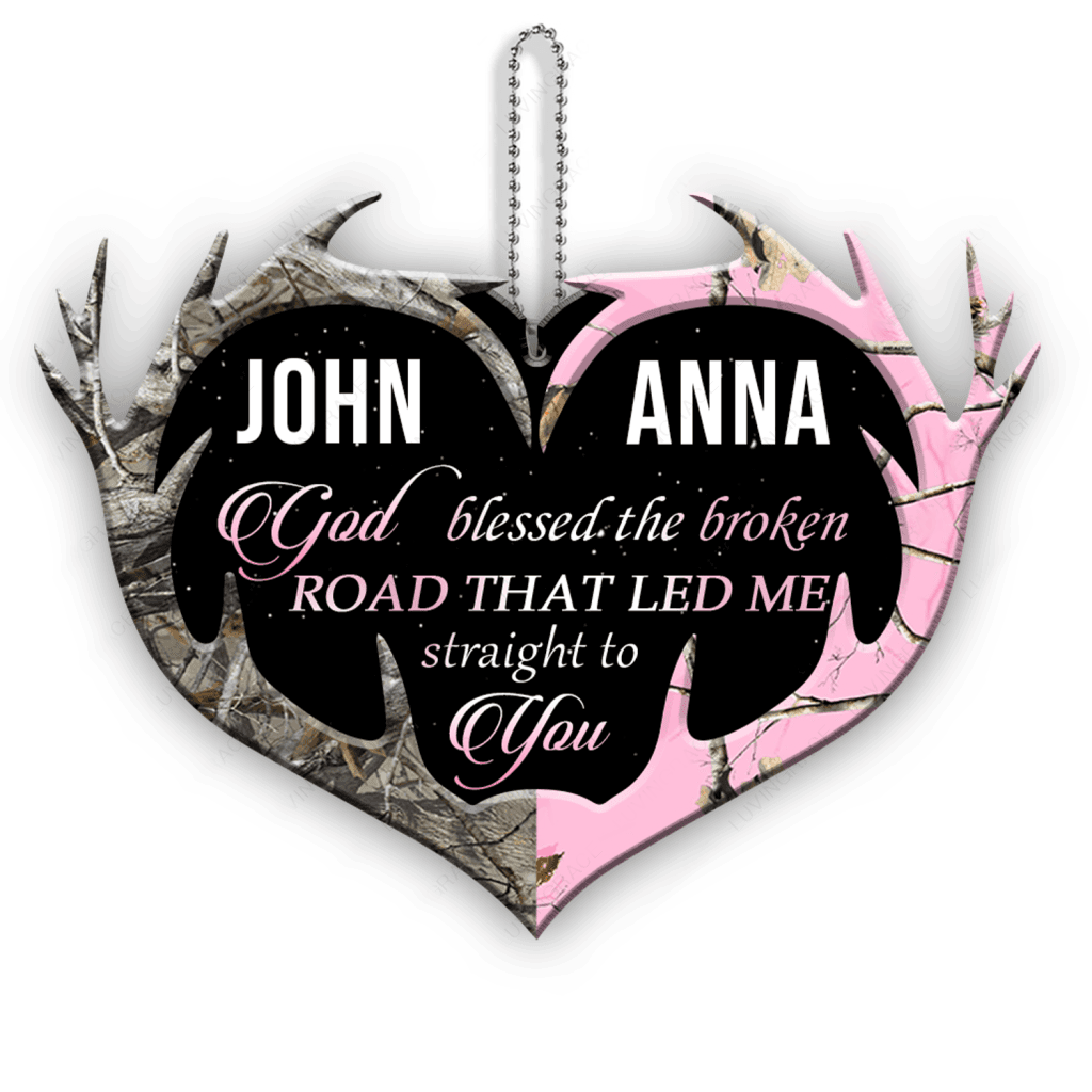 Personalized Buck And Doe Heart Antlers God Blessed Ornament