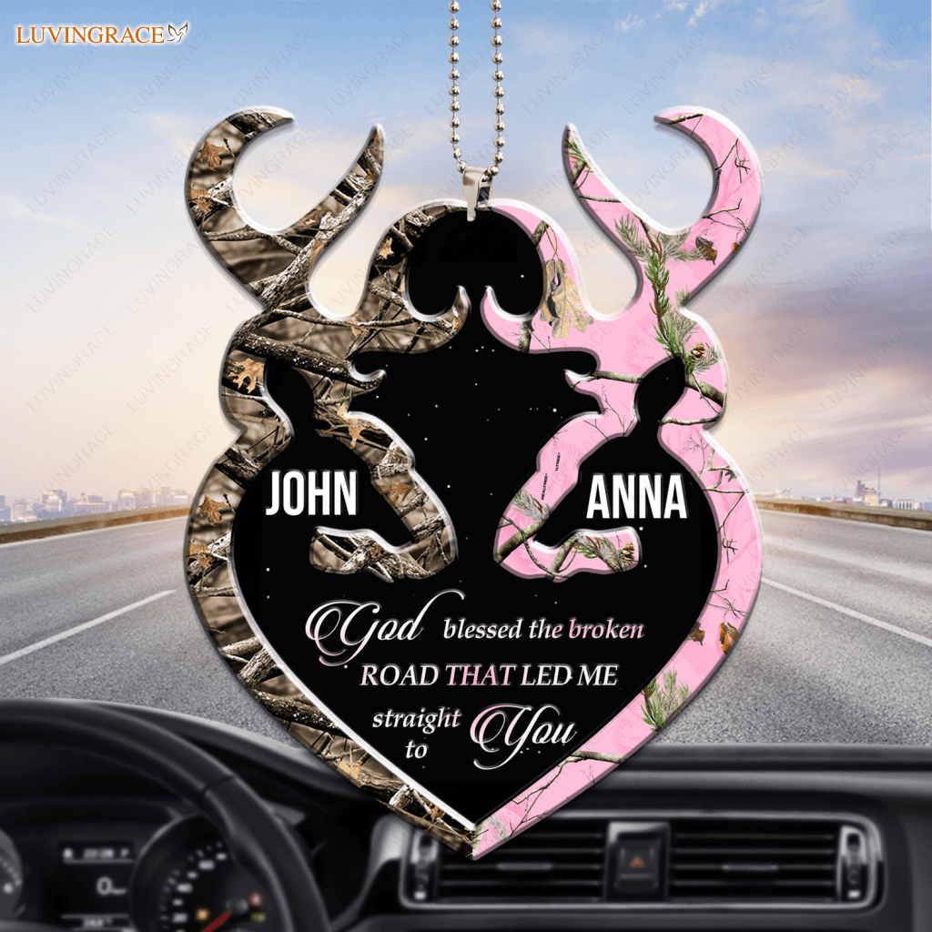 Personalized Buck And Doe Heart God Blessed Ornament