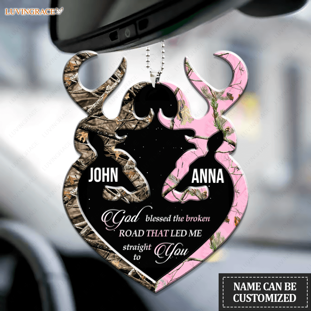 Personalized Buck And Doe Heart God Blessed Ornament