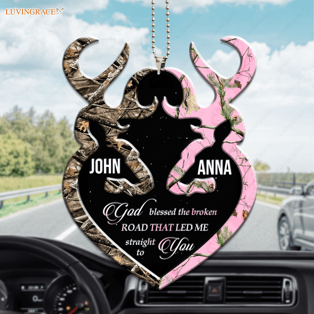 Personalized Buck And Doe Heart God Blessed Ornament
