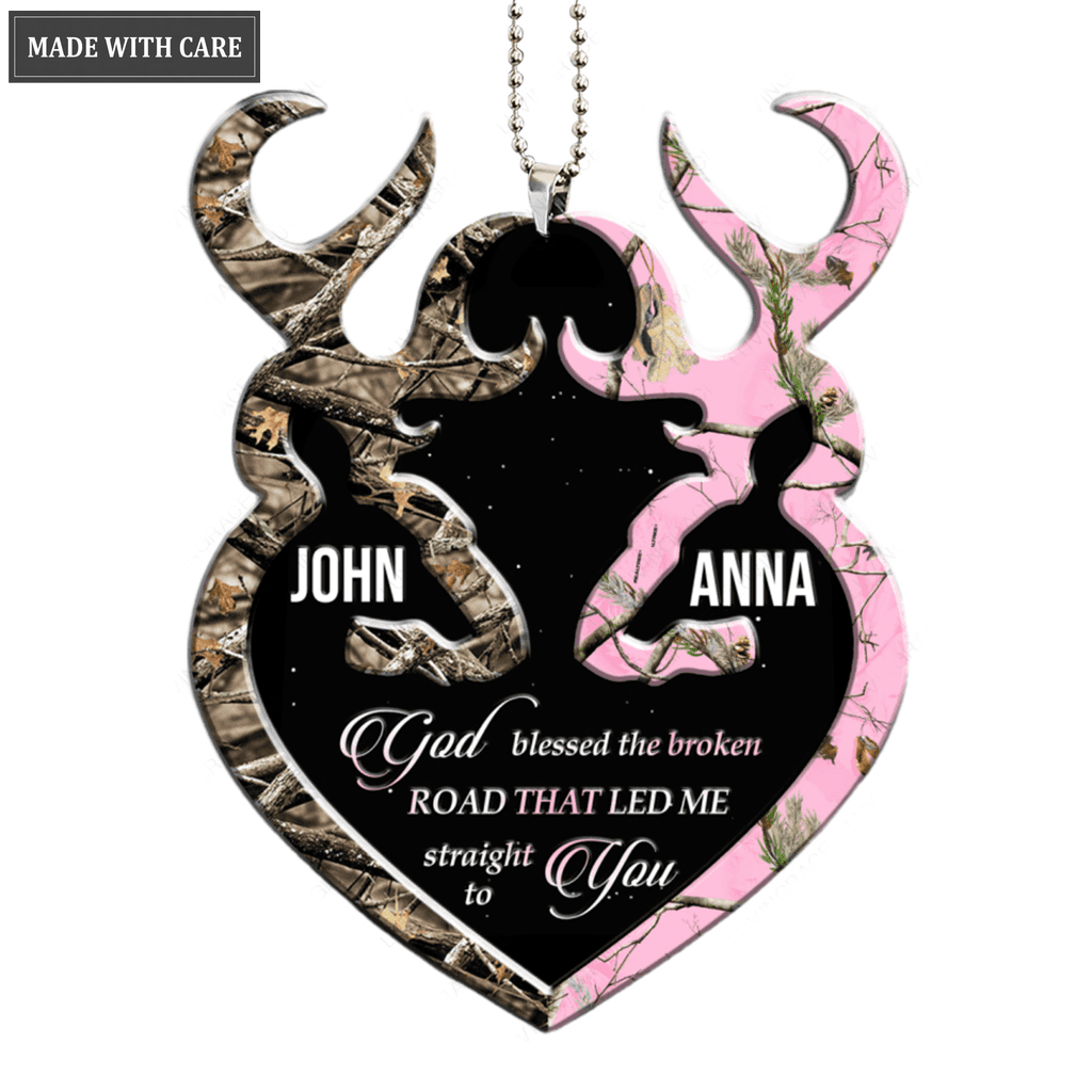 Personalized Buck And Doe Heart God Blessed Ornament