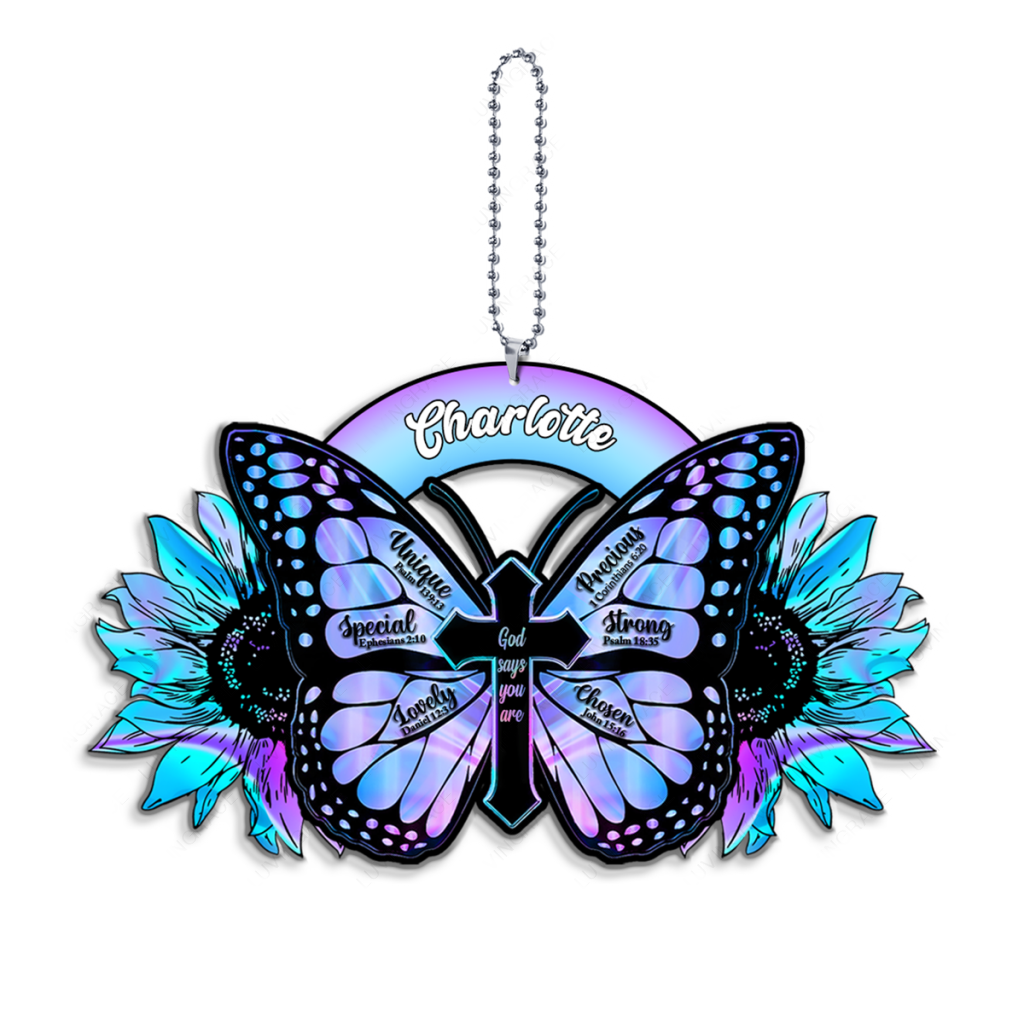 Personalized Butterfly And Sunflower God Says You Are Hologram Ornament