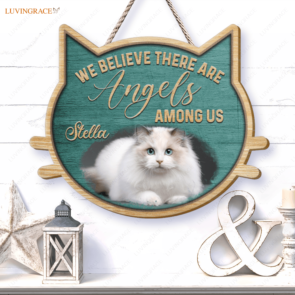 Personalized Cat Angels Among Us Memorial Customized Shape Wooden Sign Heteromorphic Wood
