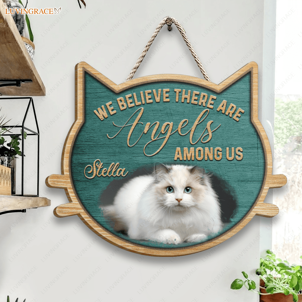 Personalized Cat Angels Among Us Memorial Customized Shape Wooden Sign Heteromorphic Wood