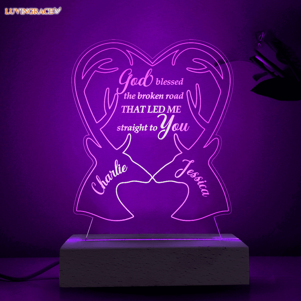 Personalized Couple Deer God Blessed Acrylic Seven Colors Night Light