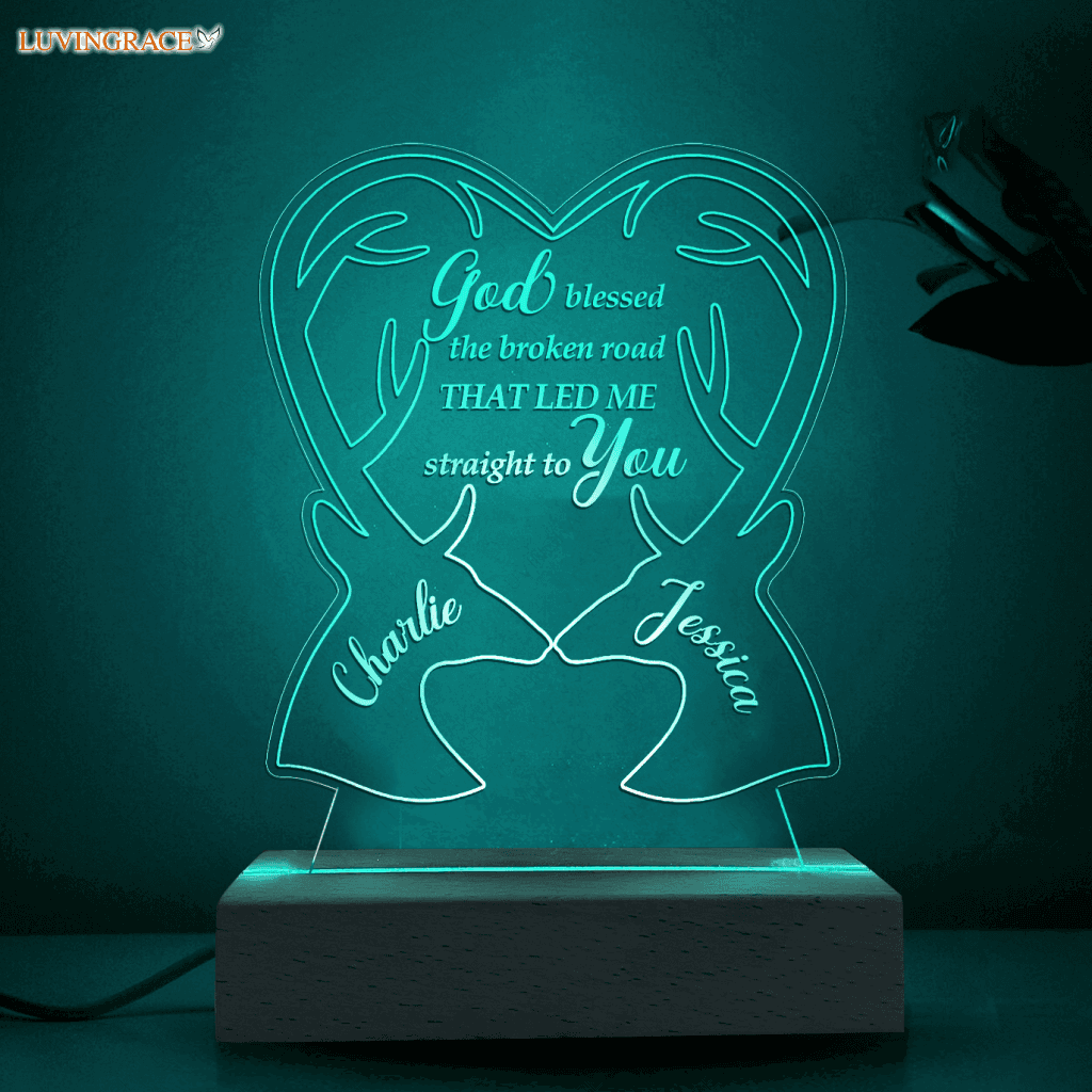 Personalized Couple Deer God Blessed Acrylic Seven Colors Night Light