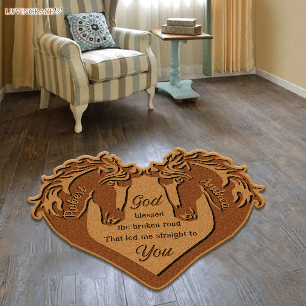 Personalized Couple Horse God Blessed Shaped Doormat