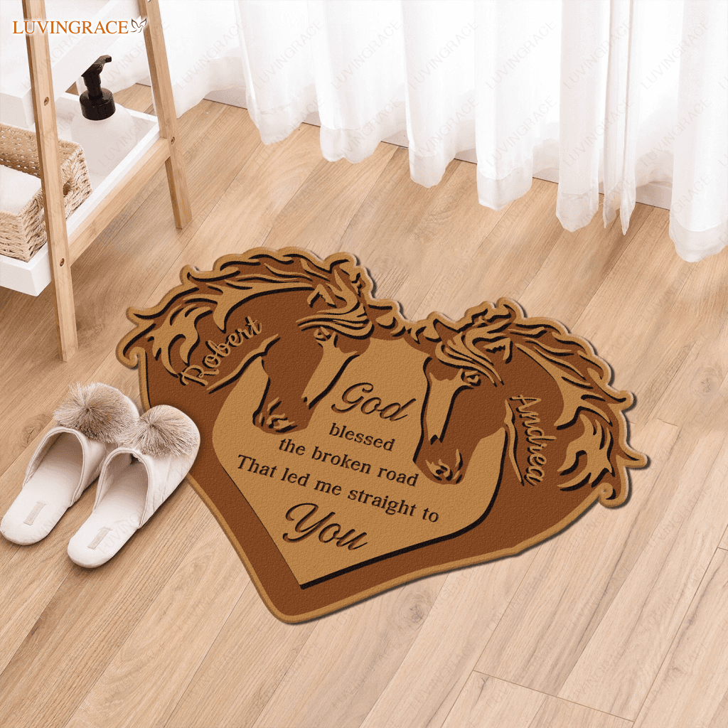 Personalized Couple Horse God Blessed Shaped Doormat