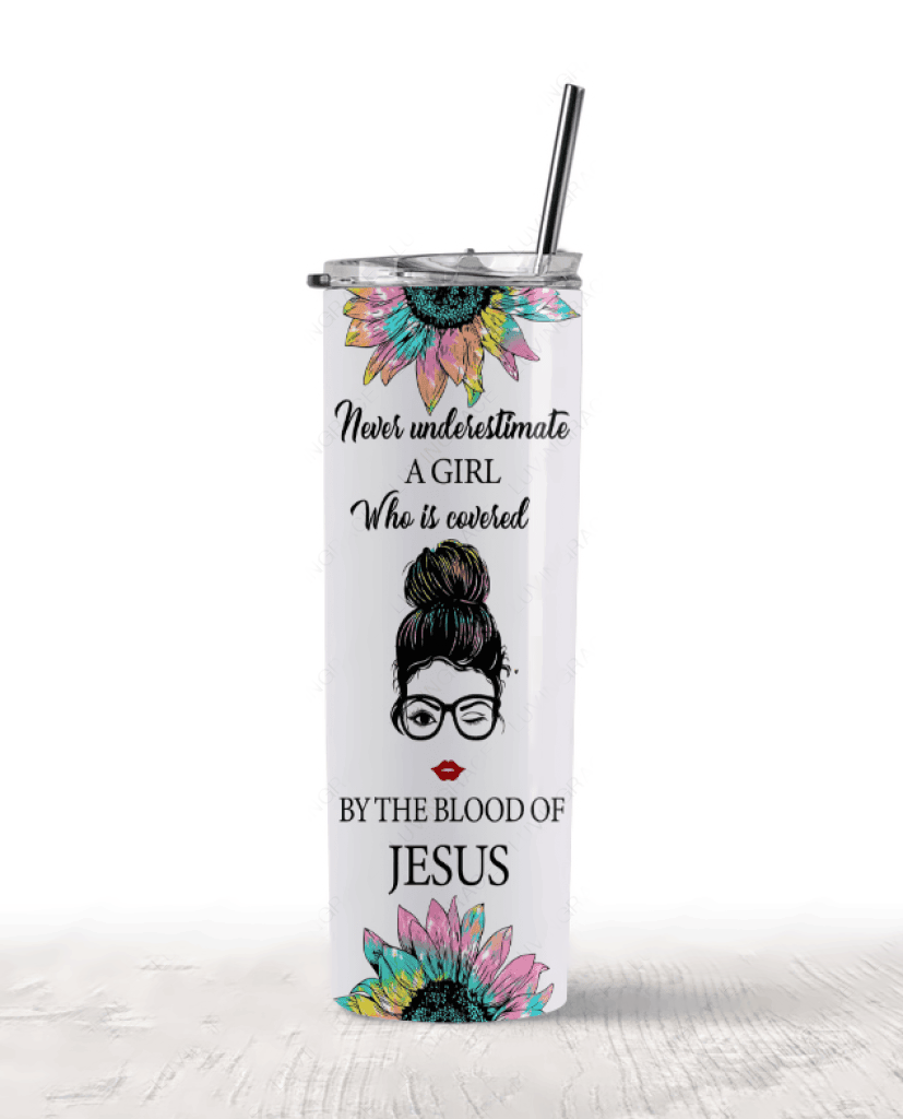 Personalized Covered by the blood of Jesus skinny tumbler