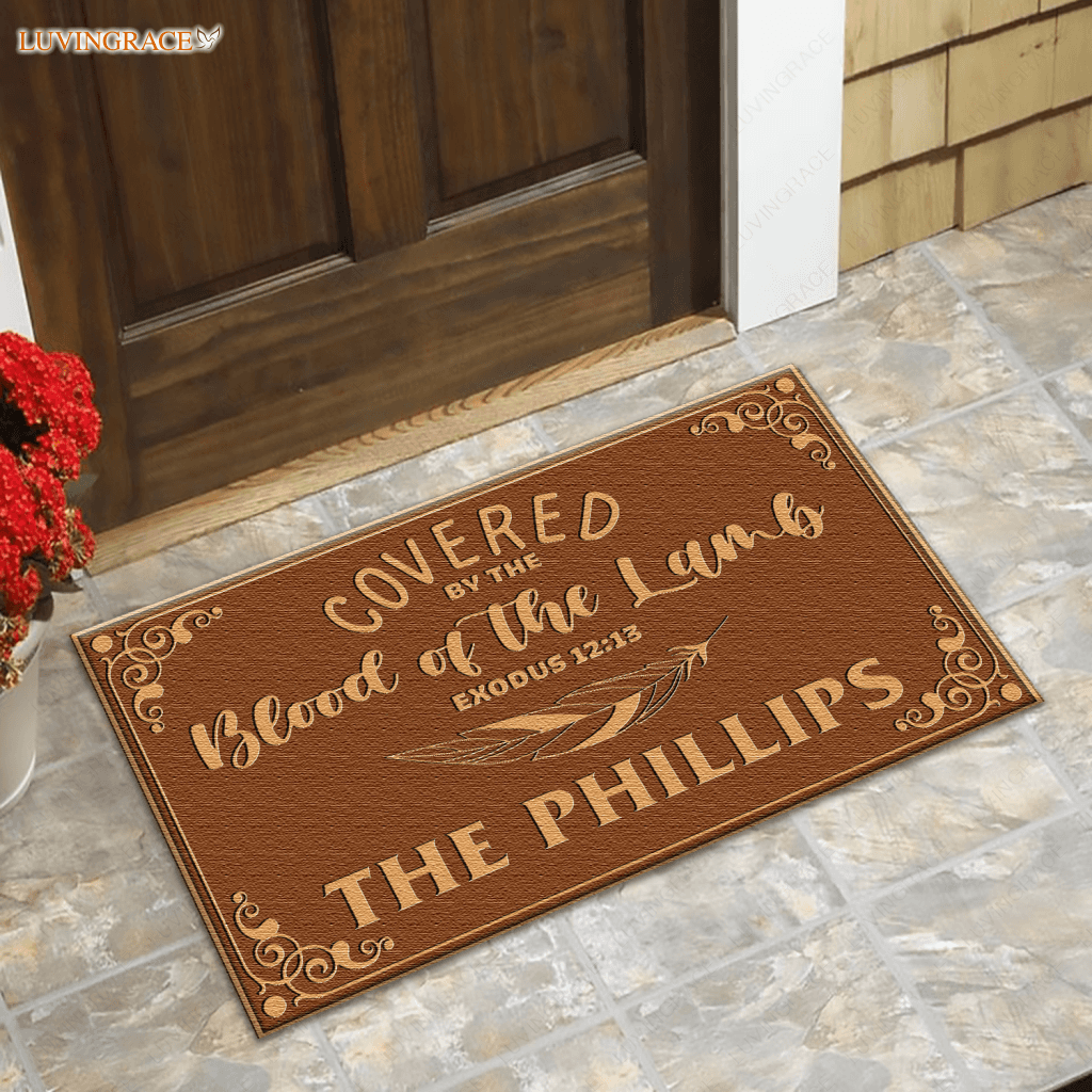 Personalized Covered By The Blood Of Lamb Feather Doormat