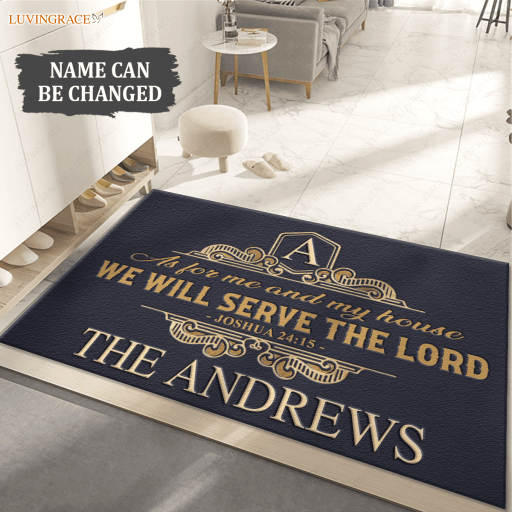 Personalized Crest Family Home Serve The Lord Doormat