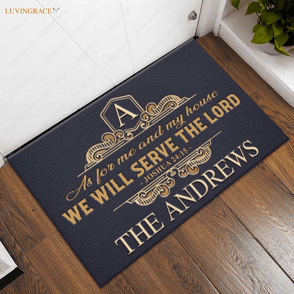 Personalized Crest Family Home Serve The Lord Doormat