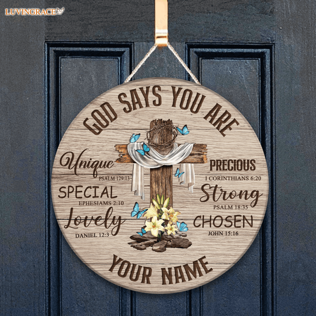 Personalized Cross God Says You Are Circle Sign Wood