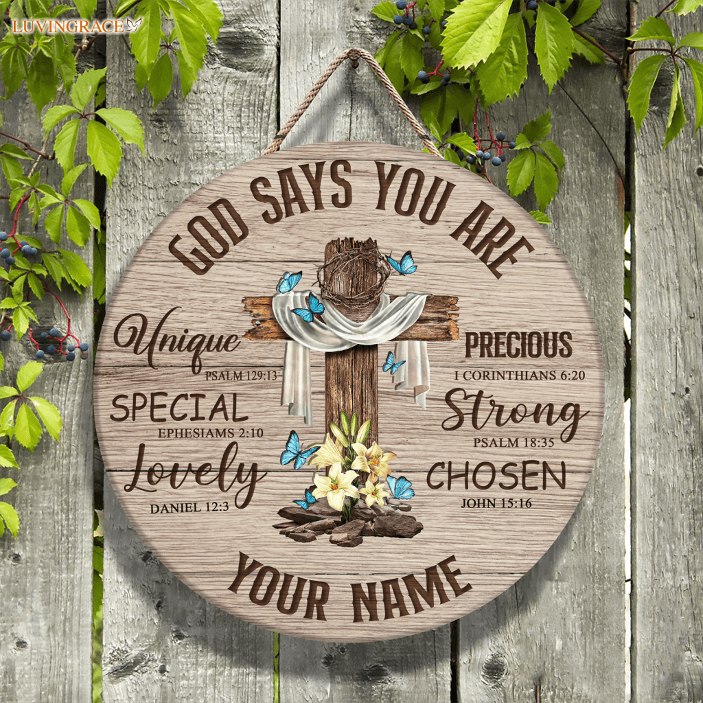 Personalized Cross God Says You Are Circle Sign Wood