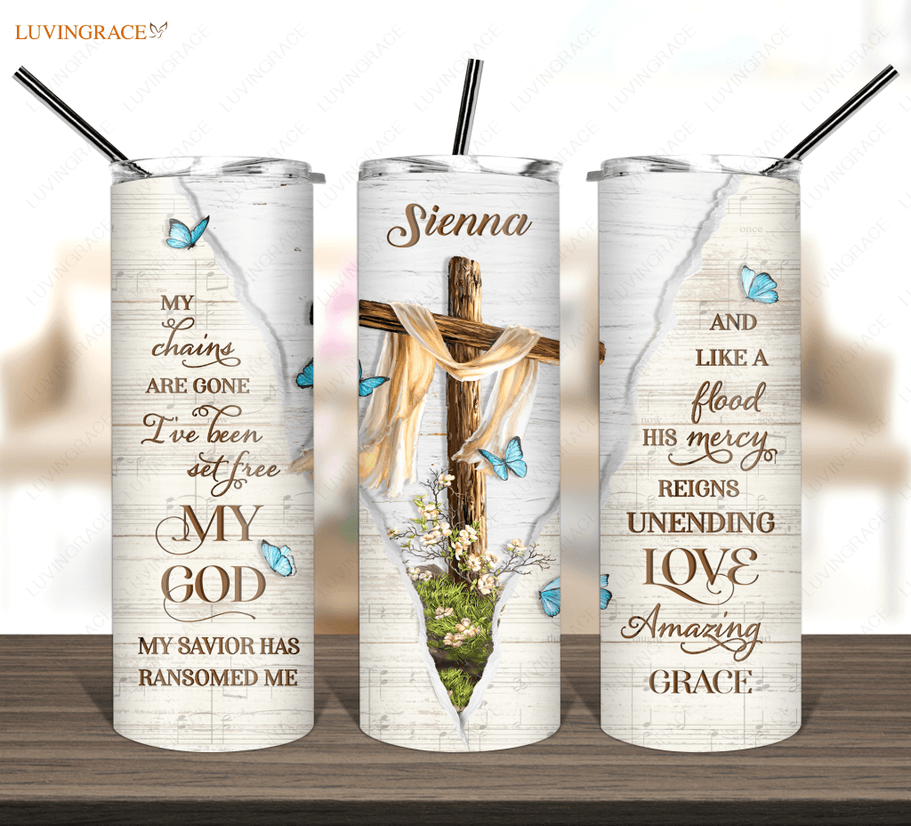 Personalized Cross I Have Been Set Free Skinny Tumbler