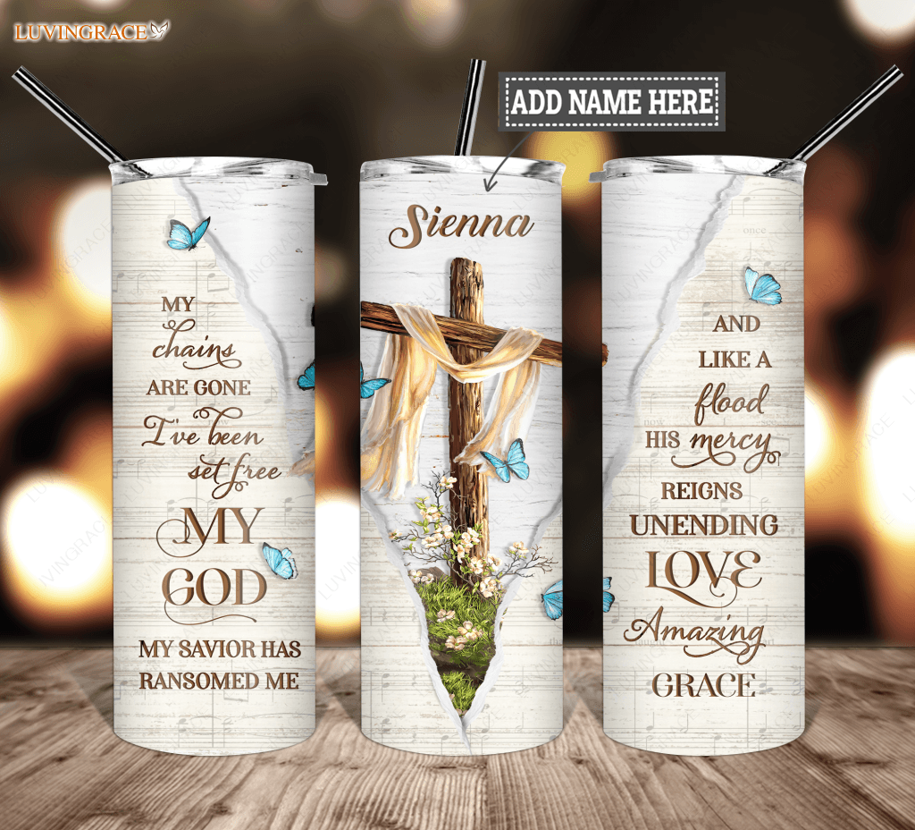 Personalized Cross I Have Been Set Free Skinny Tumbler