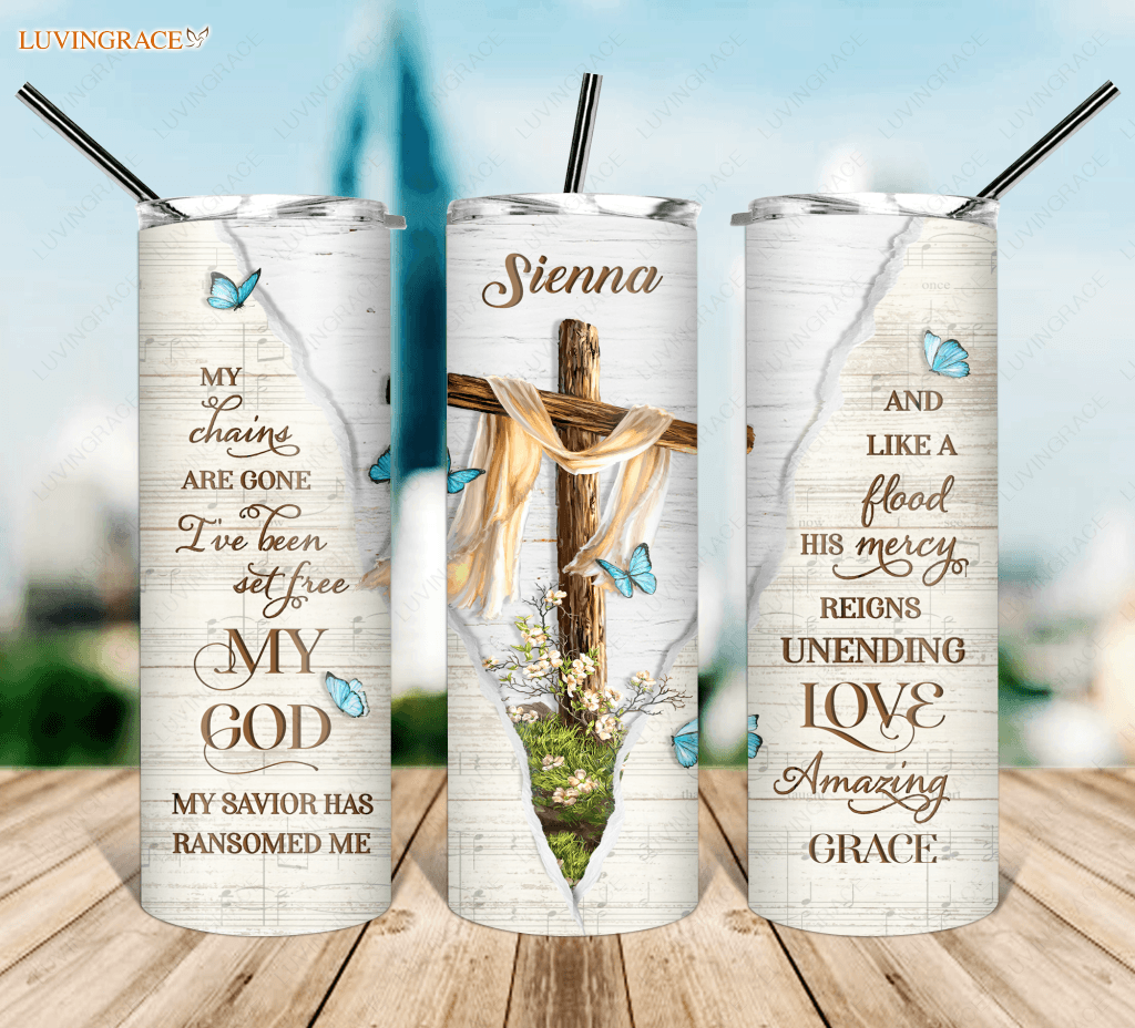Personalized Cross I Have Been Set Free Skinny Tumbler