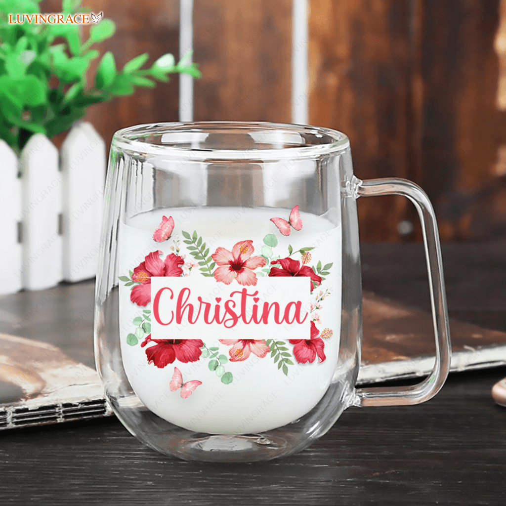 Personalized Dance For Jesus Hibiscus Doubled-Wall Glass Mug