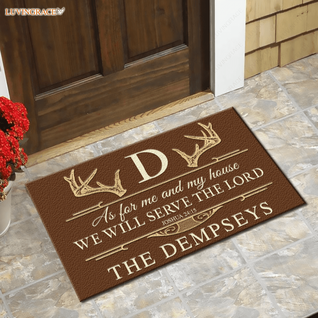 Personalized Deer Antler Serve The Lord Brown Elegant Doormat