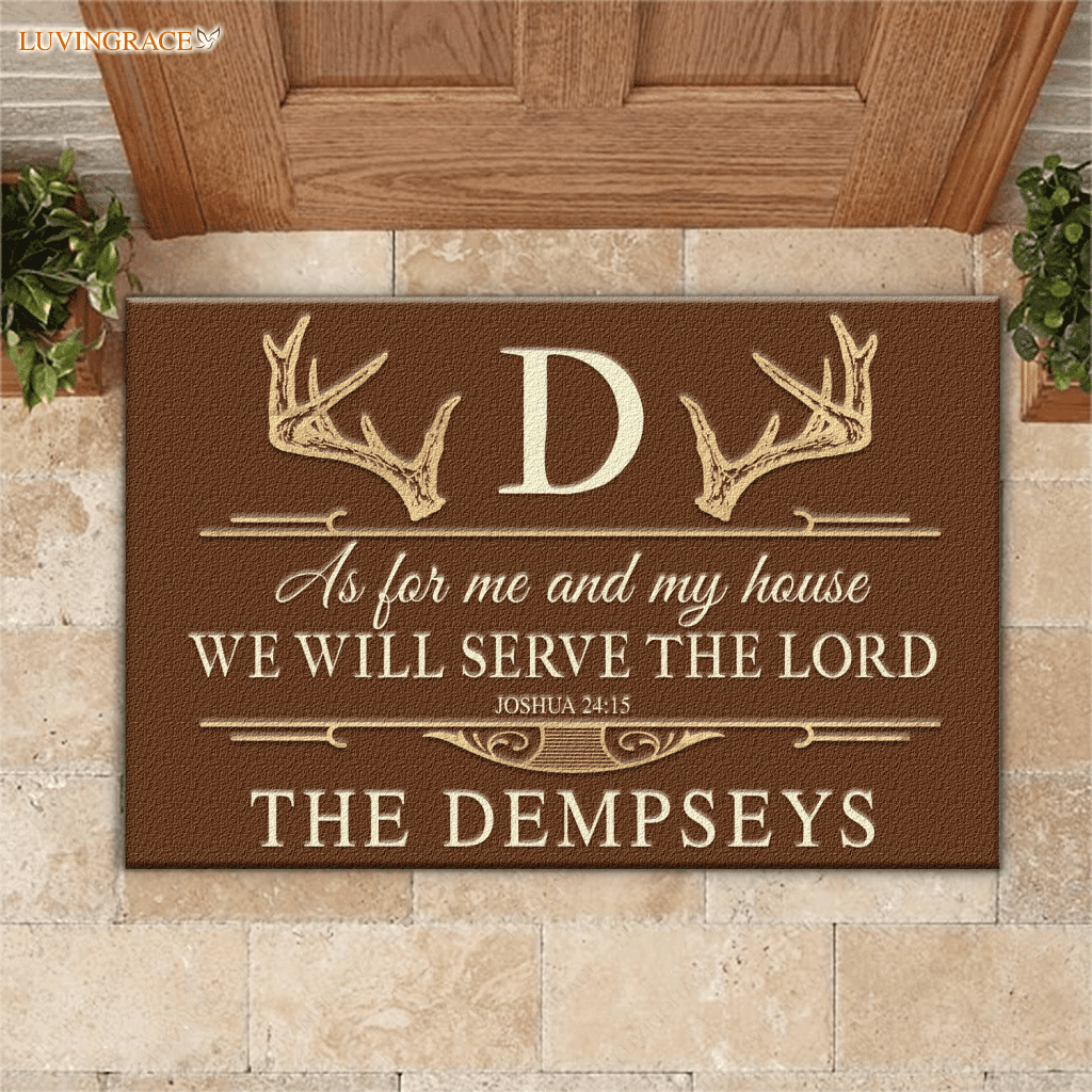 Personalized Deer Antler Serve The Lord Brown Elegant Doormat
