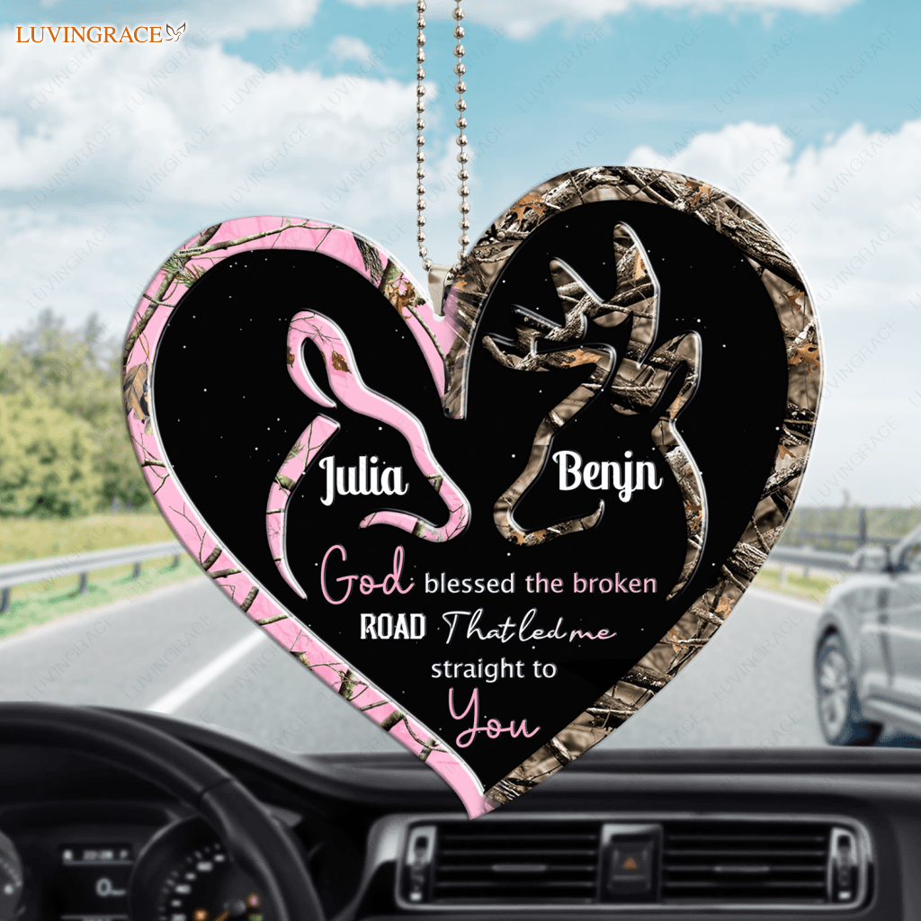 Personalized Deer Heart Doe Buck God Blessed Ornament