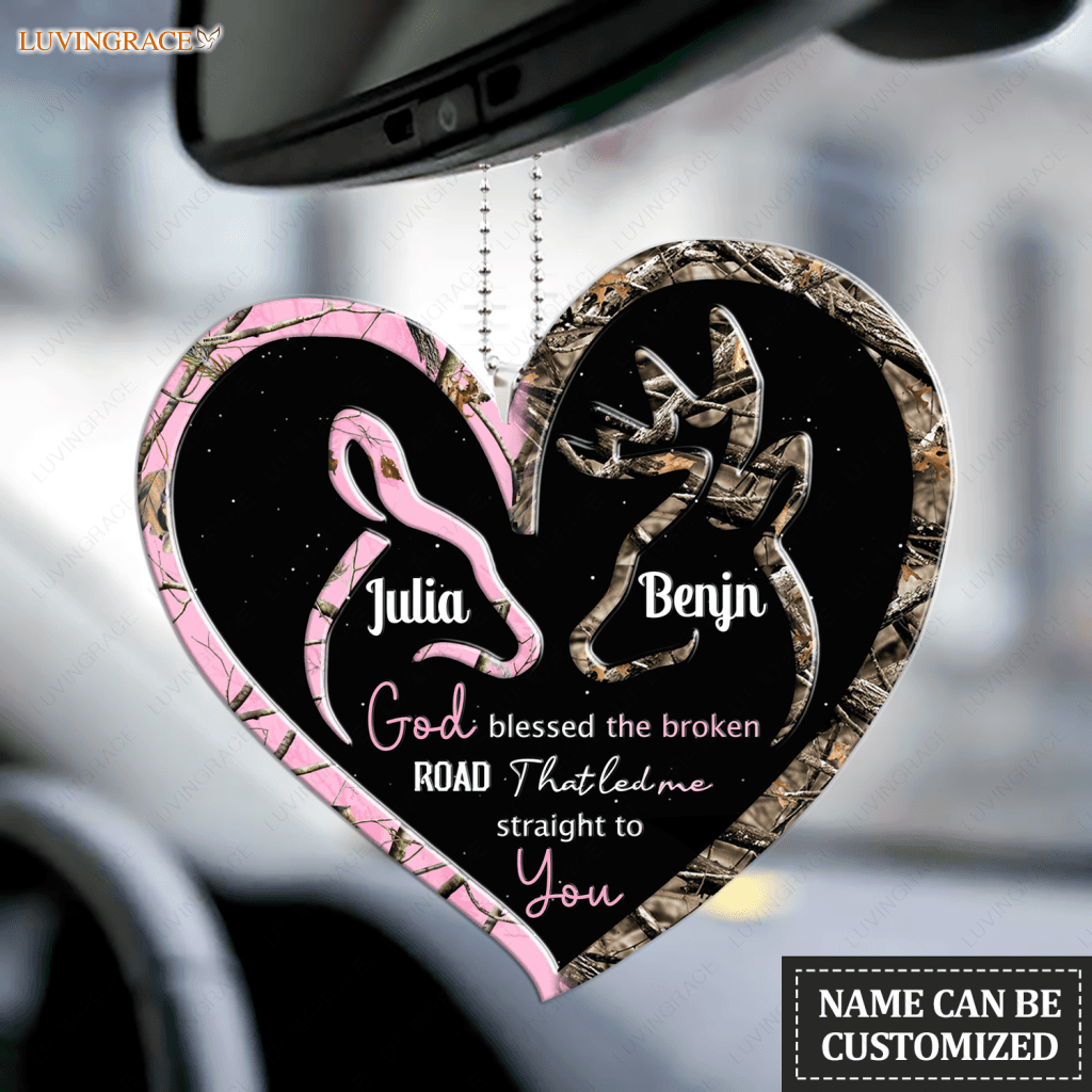 Personalized Deer Heart Doe Buck God Blessed Ornament
