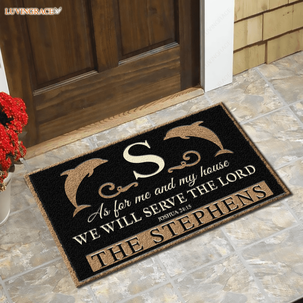 Personalized Dolphin Family Home Serve The Lord Elegant Doormat