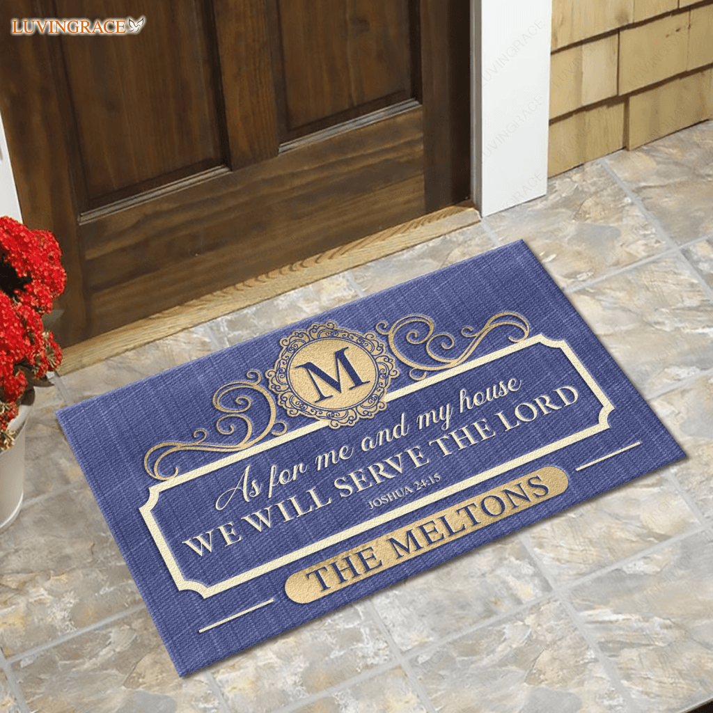 Personalized Elegant Blue As For Me And My House Doormat