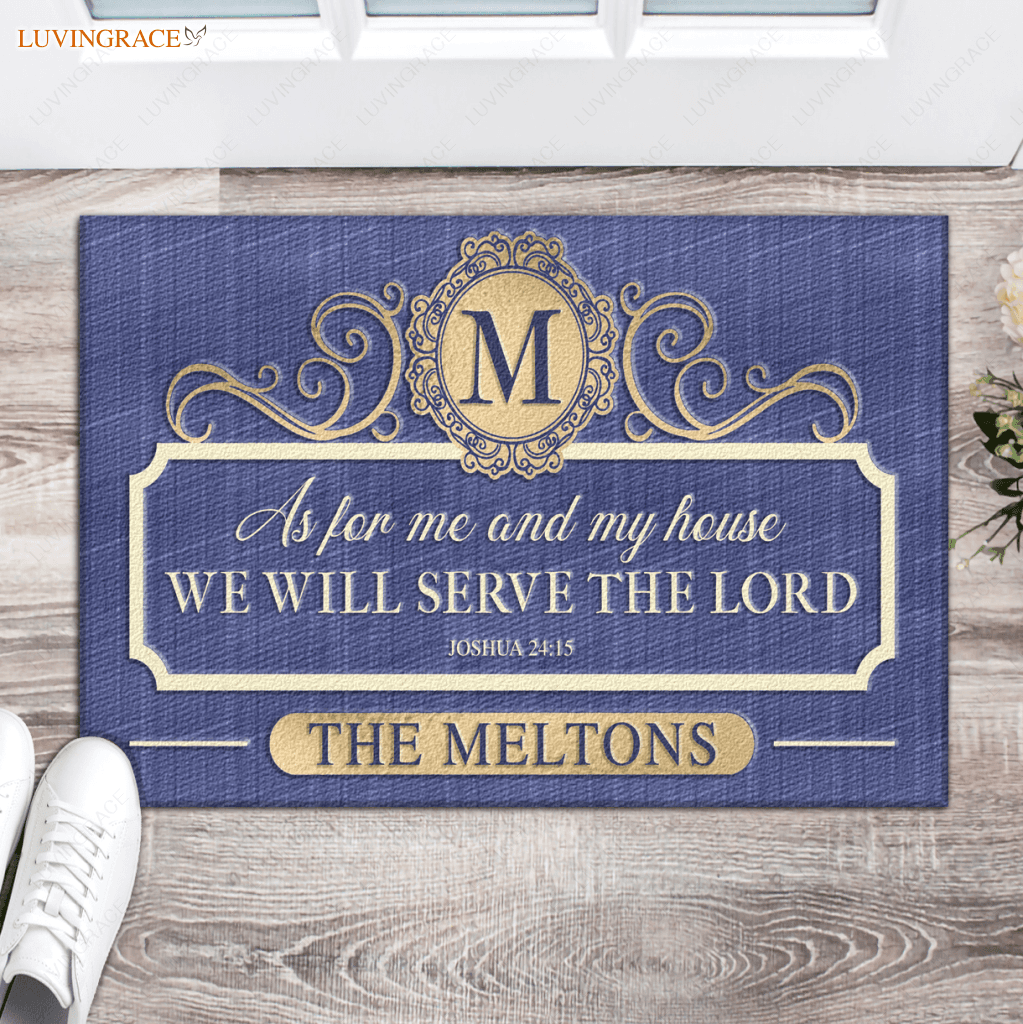 Personalized Elegant Blue As For Me And My House Doormat