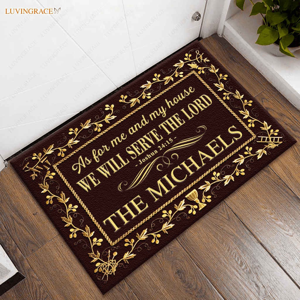 Personalized Elegant Brown Serve The Lord Catholic Doormat