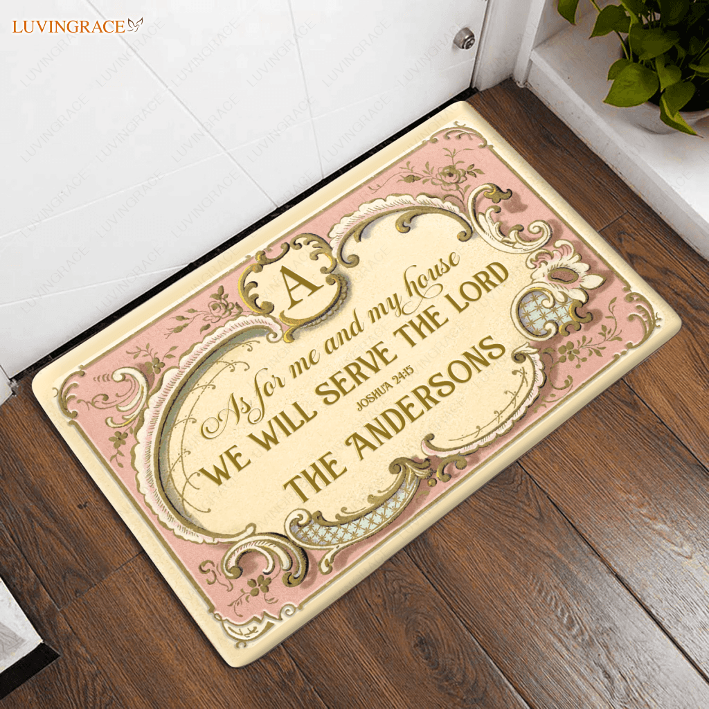Personalized Elegant Frame Gold Pink Serve The Lord Doormat