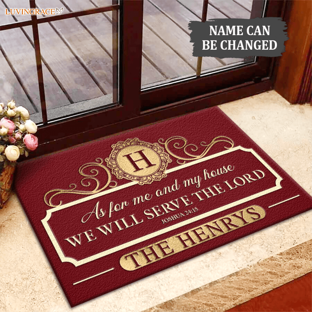 Personalized Elegant Red Family Home Serve The Lord Doormat